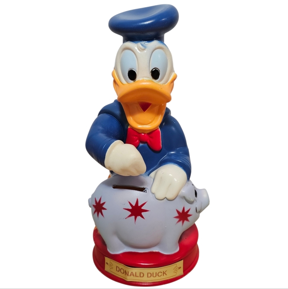 Vintage 80's Walt Disney Productions Donald Duck Coin Bank With Stopper
